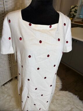 White Midi Dress with lady bug Embroidered Dot Details